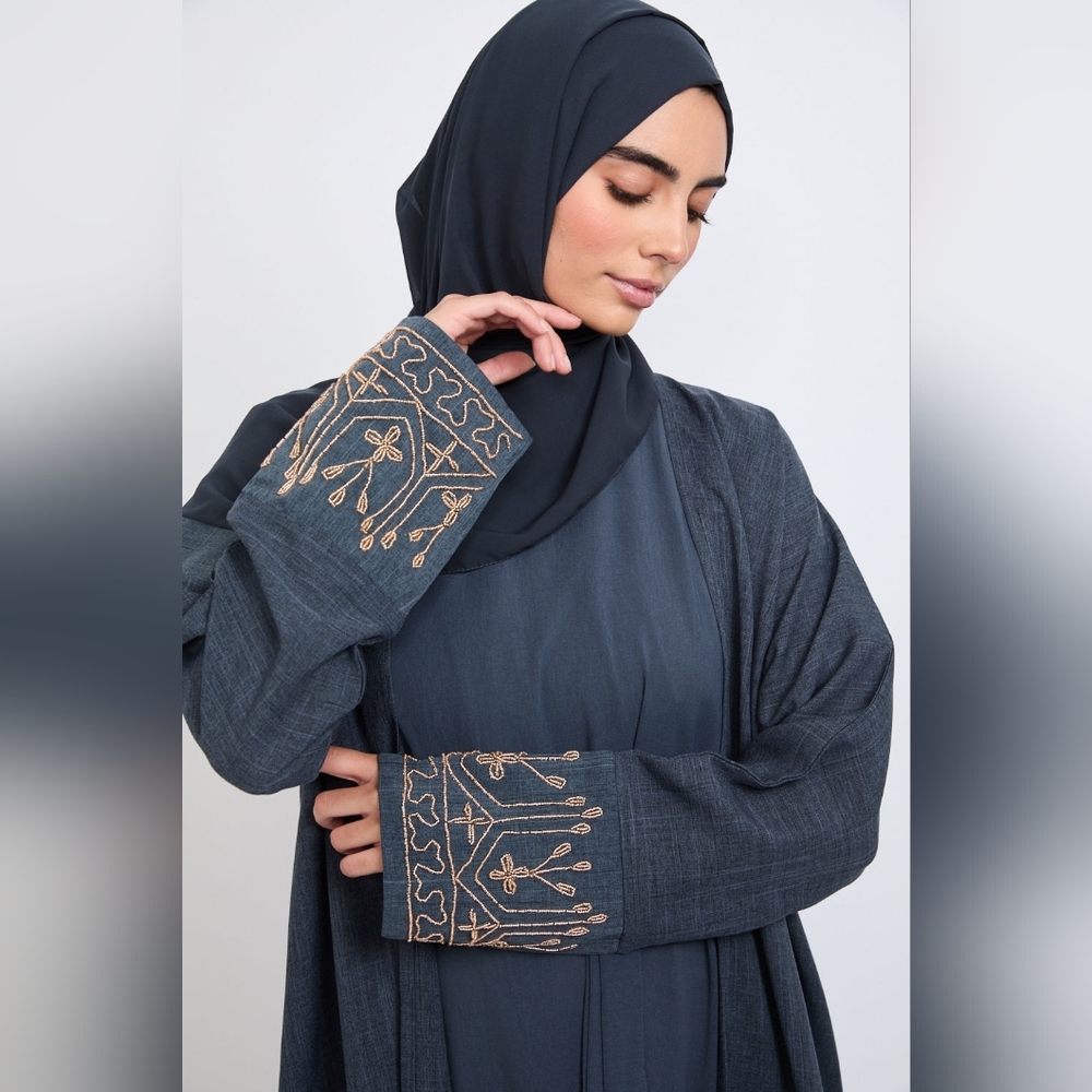 Embroidered Navy Abaya with Gold Accents